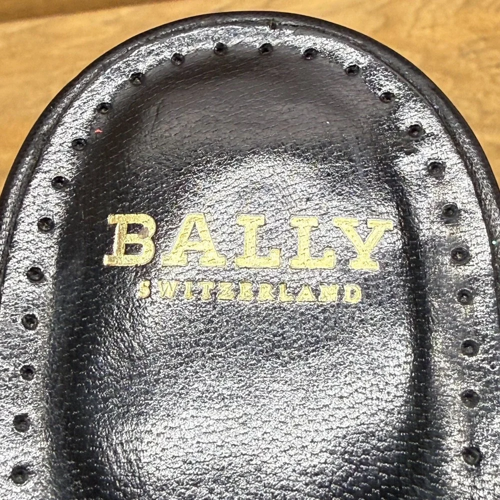 Bally Mapple Wedge Heel 9.5 EU 39.5 Black Leather Ankle Strap Platform Chunky